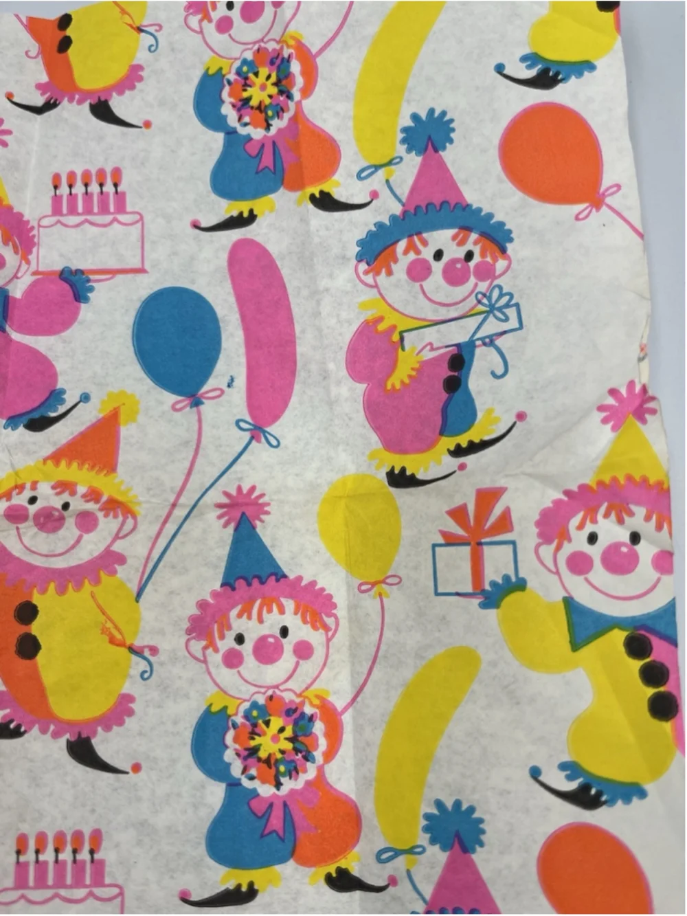 Vintage Tissue Paper 1960s Clowns Birthday 1 Sheet SEE ALL BRIGHT PRINT